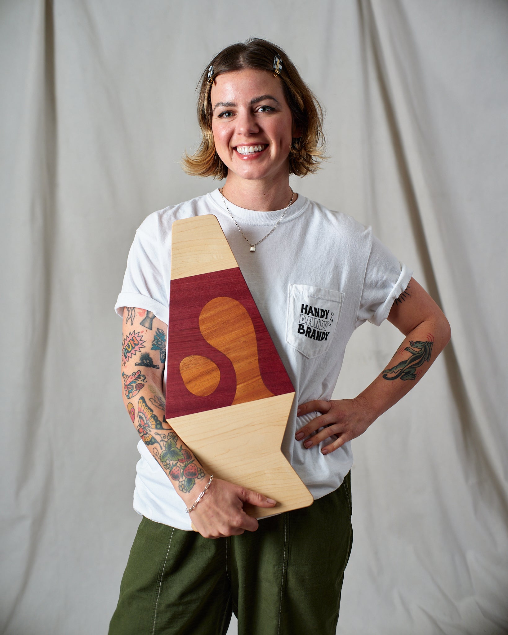 lava lamp shaped cutting board made of purpleheart, maple and mahogany