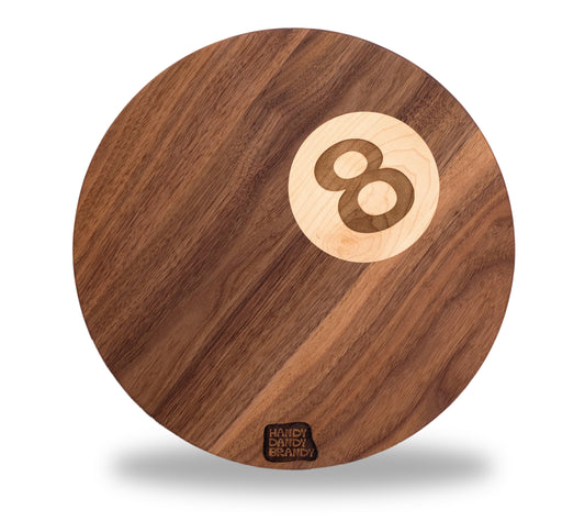 8 ball charcuterie board made of walnut