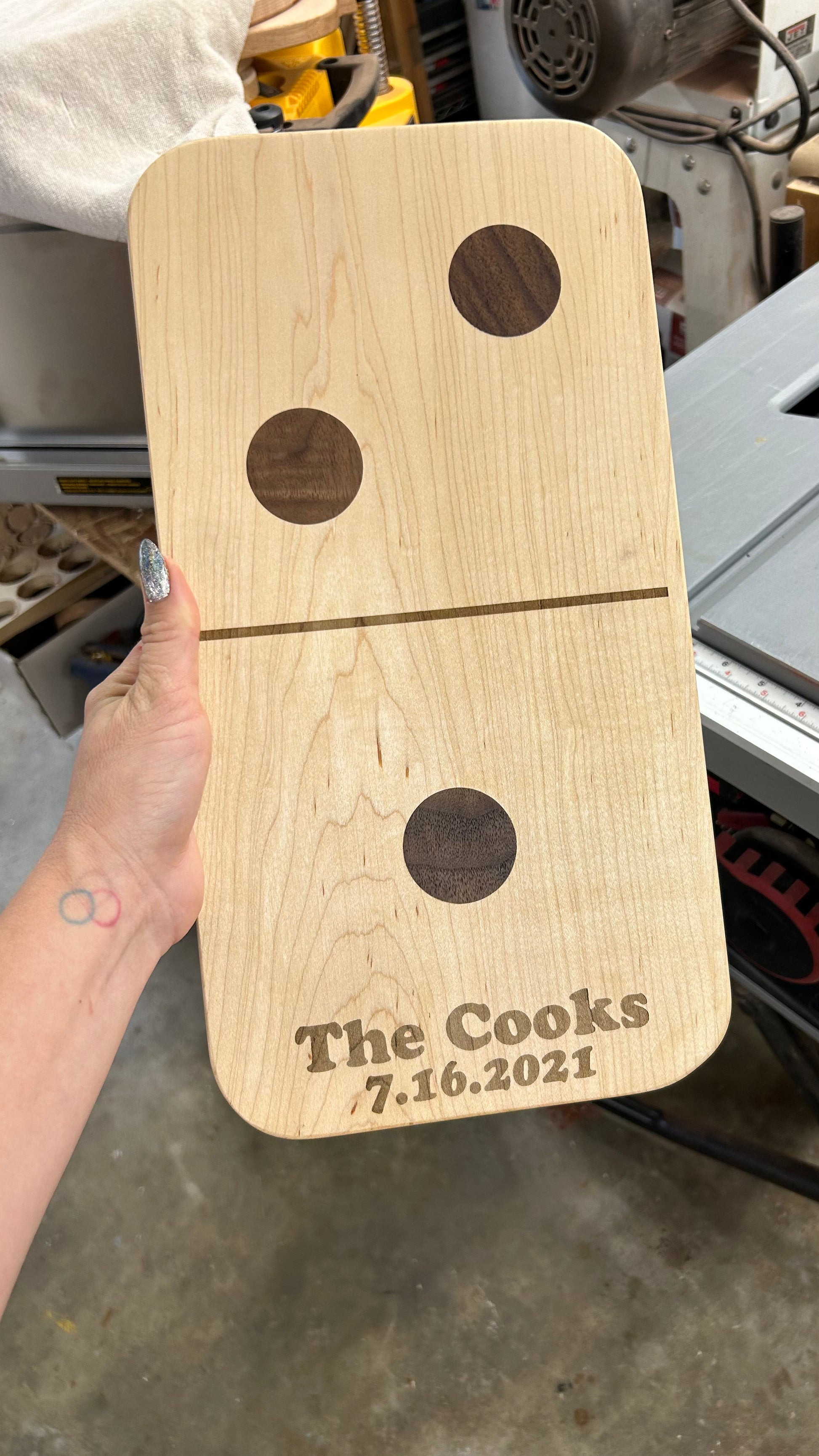domino shaped cutting board made of maple