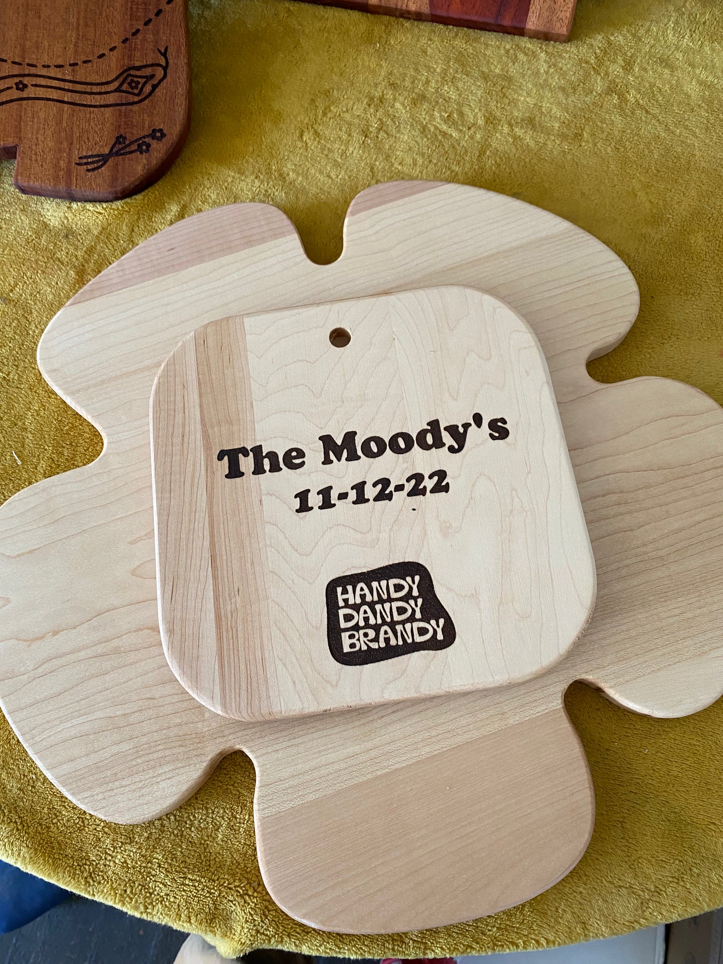 large flower lazy susan made of maple