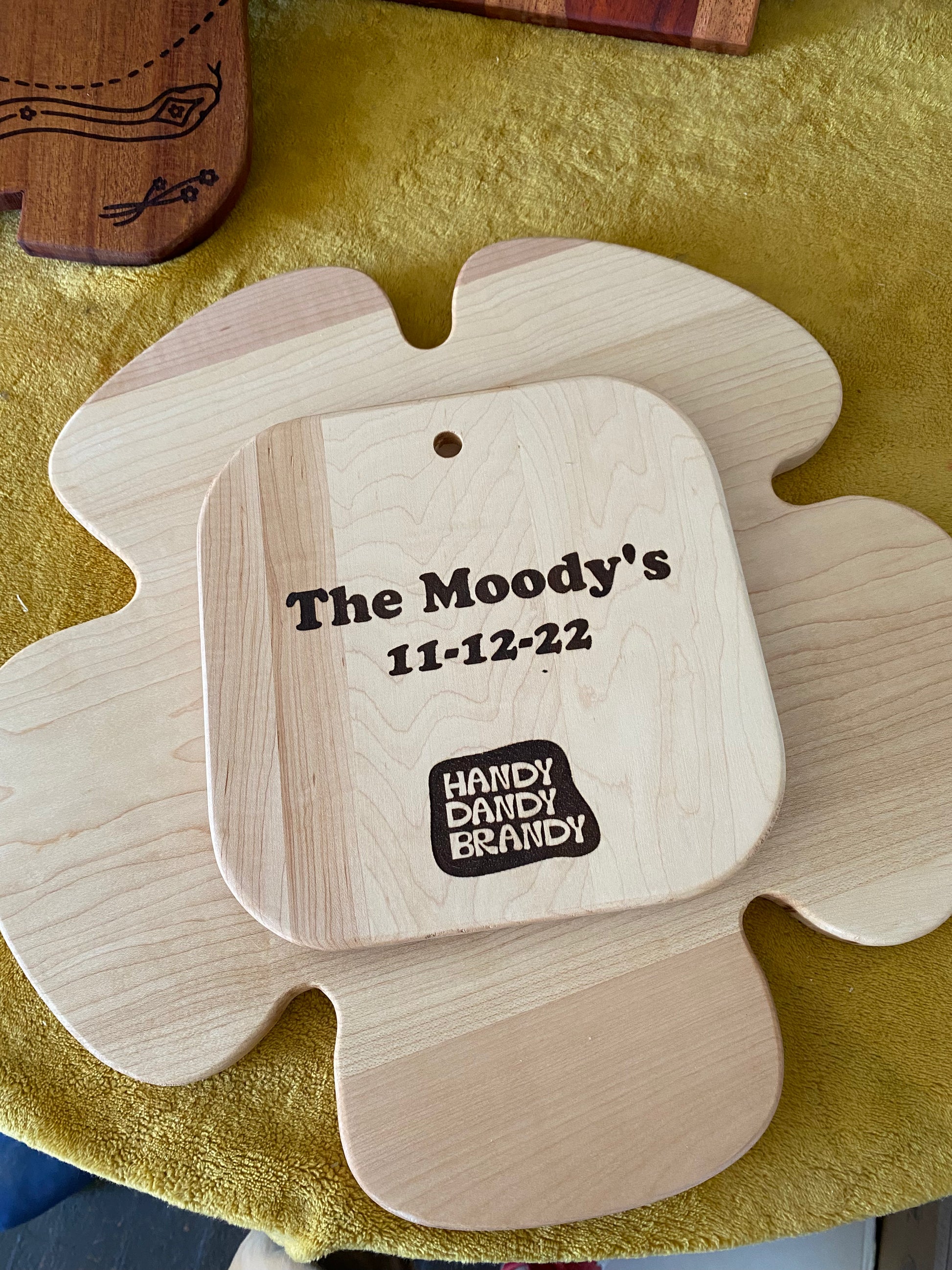 large flower lazy susan made of maple