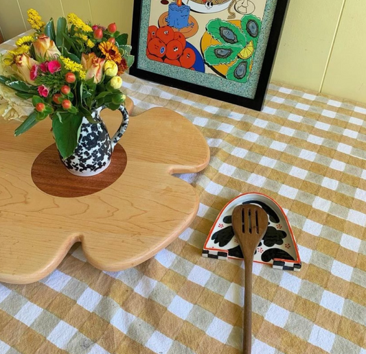 large flower lazy susan made of maple