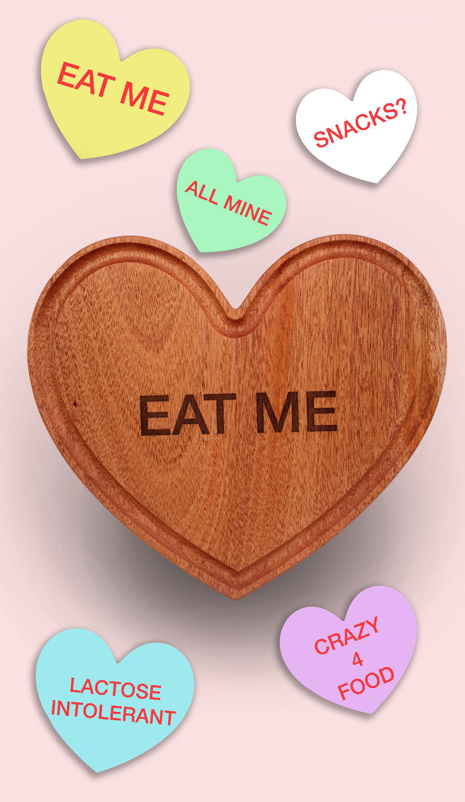 candy heart shaped cutting board