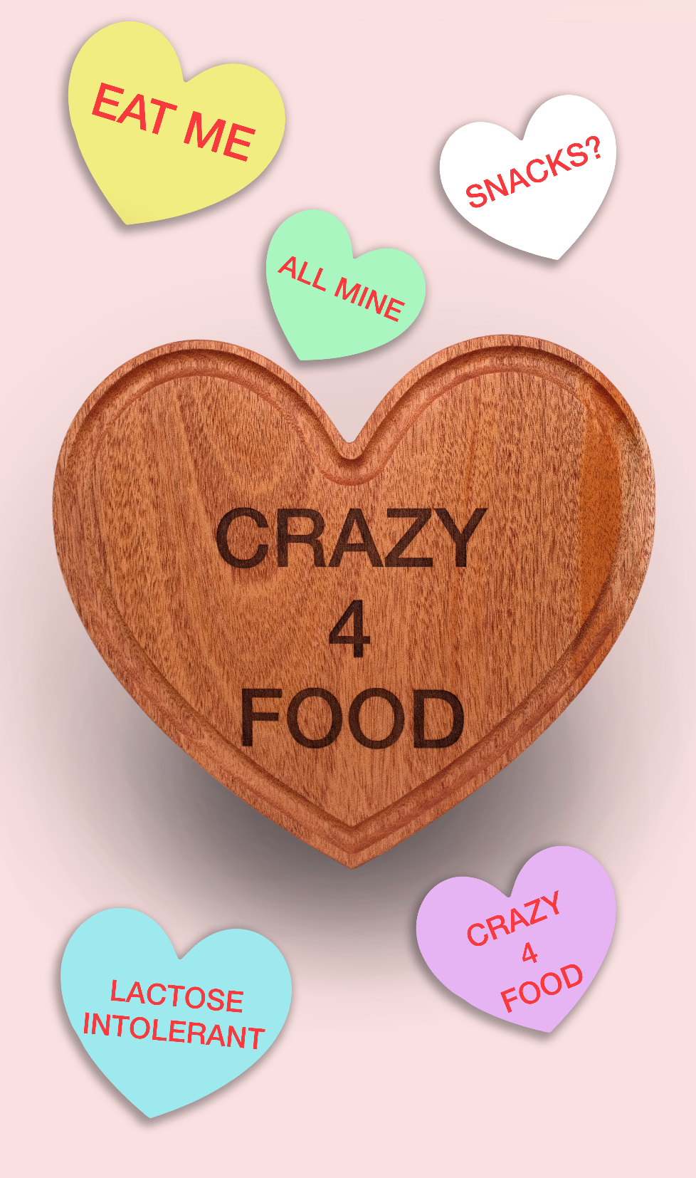 candy heart shaped cutting board