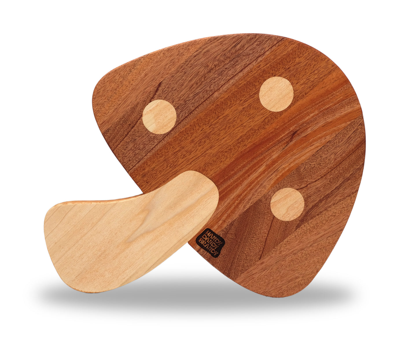mushroom shaped cutting board made of mahogany and poplar