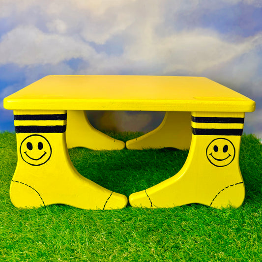 Hand- Painted Foot Stool | Happy Face Socks