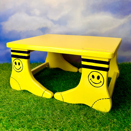 Hand- Painted Foot Stool | Happy Face Socks