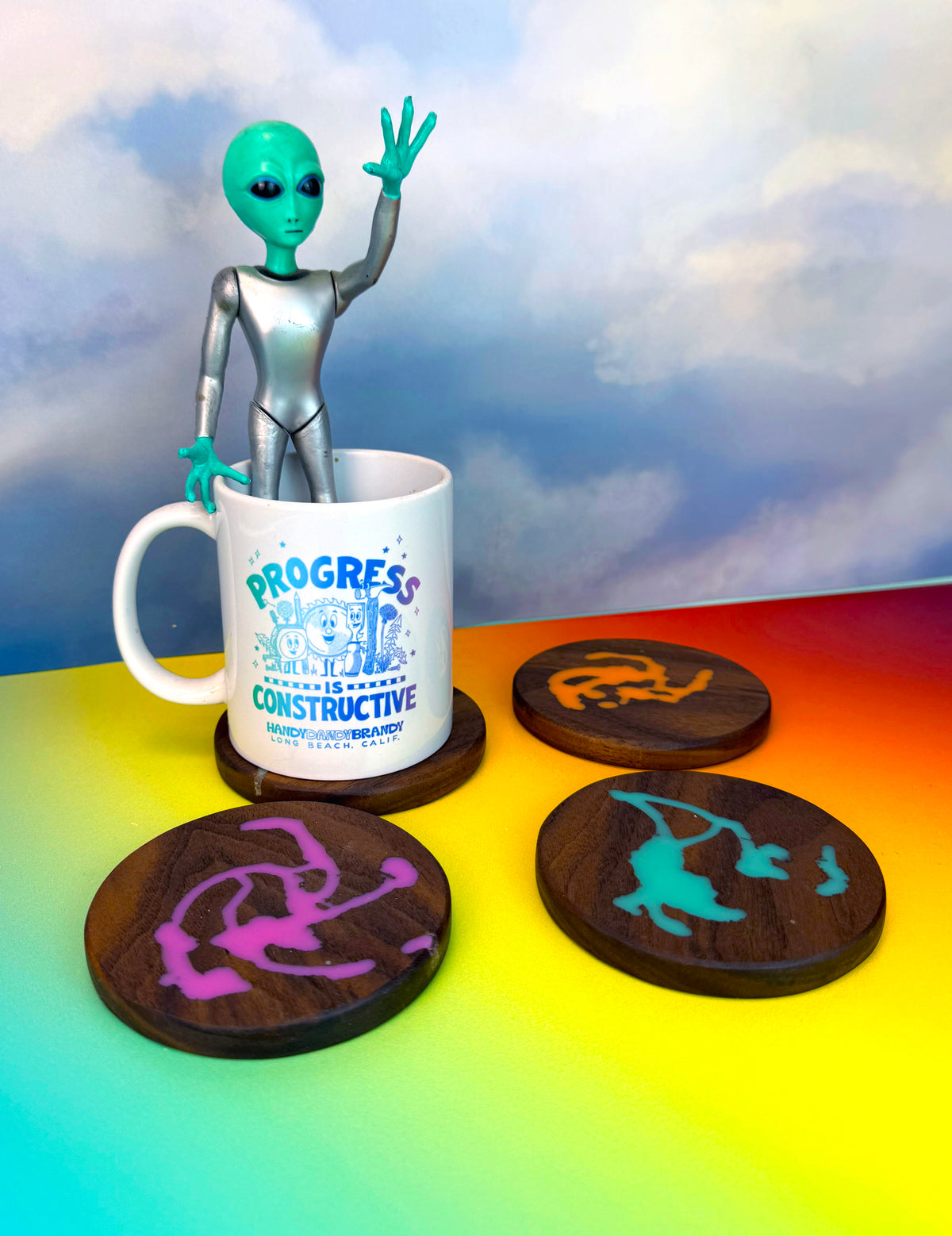 Messages from Mars | Walnut Coaster Set of 4