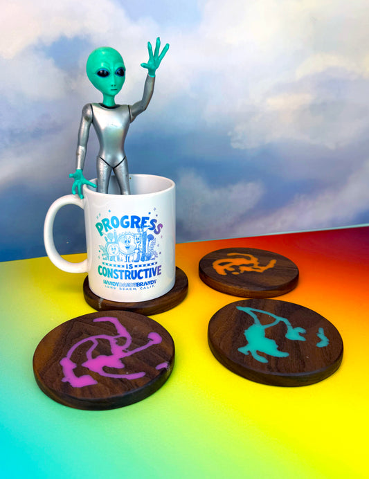 Messages from Mars | Walnut Coaster Set of 4