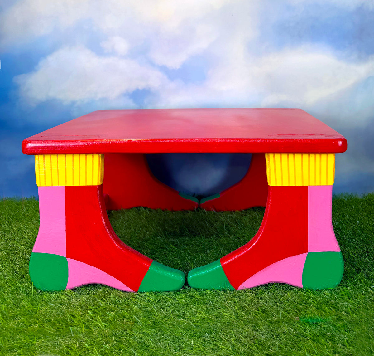 Hand- Painted Foot Stool | Color Block Socks