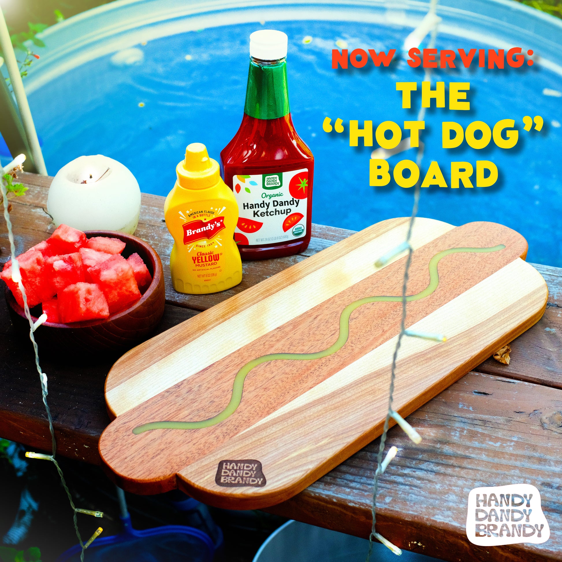 hot dog shaped cutting board made of mahogany and birch