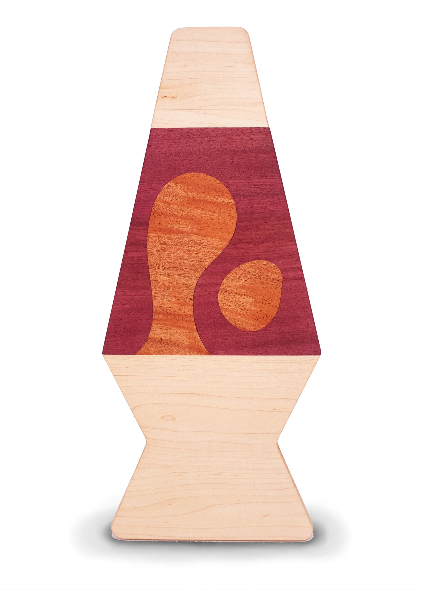 lava lamp shaped cutting board made of purpleheart, maple and mahogany