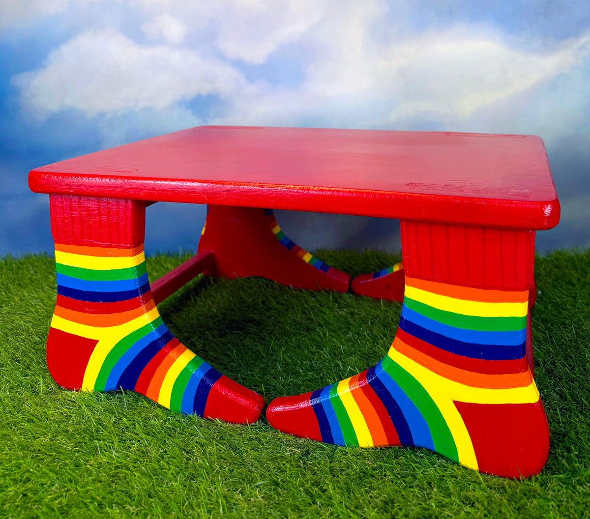 Hand- Painted Foot Stool | Rainbow Stripe Socks