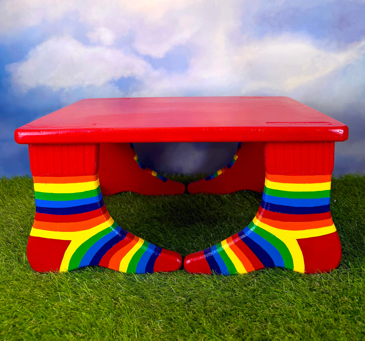 Hand- Painted Foot Stool | Rainbow Stripe Socks