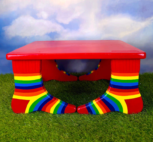 Hand- Painted Foot Stool | Rainbow Stripe Socks