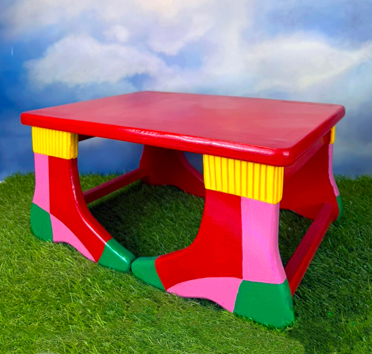 Hand- Painted Foot Stool | Color Block Socks