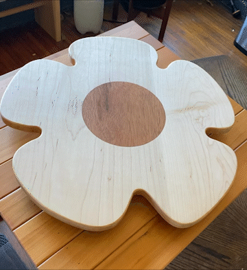 large flower lazy susan made of maple