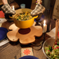 large flower lazy susan made of maple
