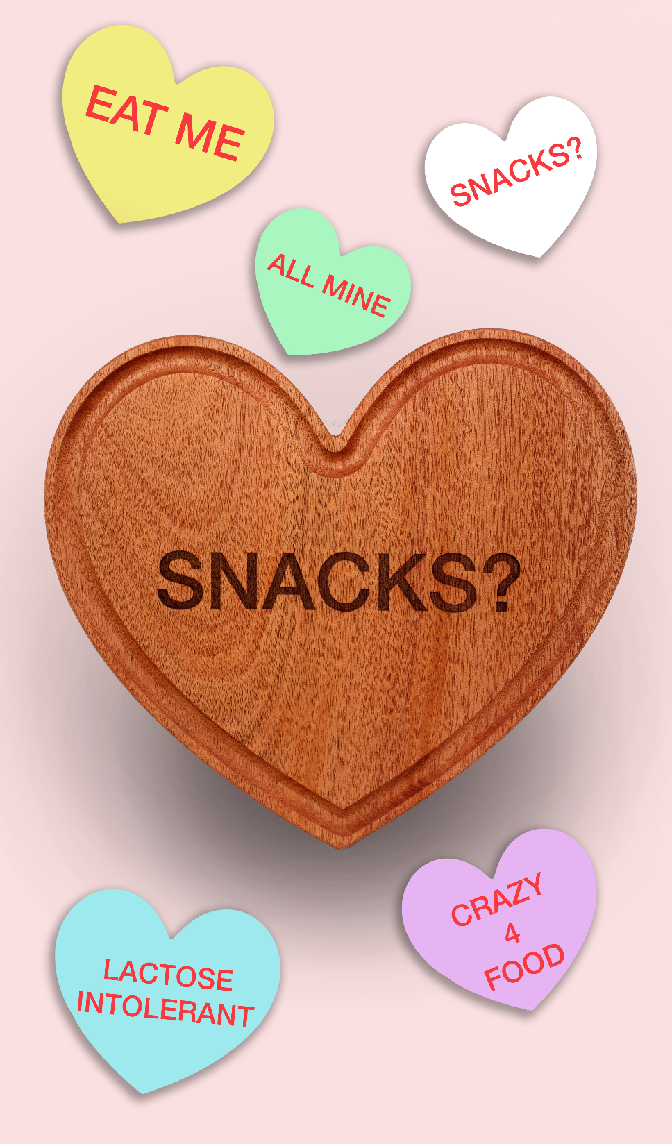 candy heart shaped cutting board